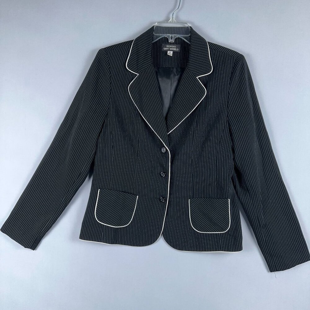 Giorgio Sant Angelo Blazer Coat Womens Size 10 Long Sleeve Pinstripe Black White